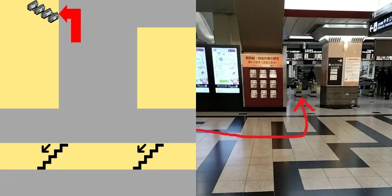 左に曲がるとJR大阪駅の中央口改札に到着です。