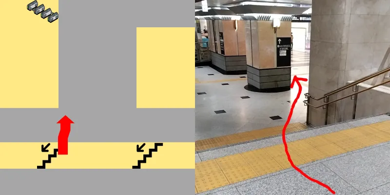 階段を下りて斜め右に進みます。