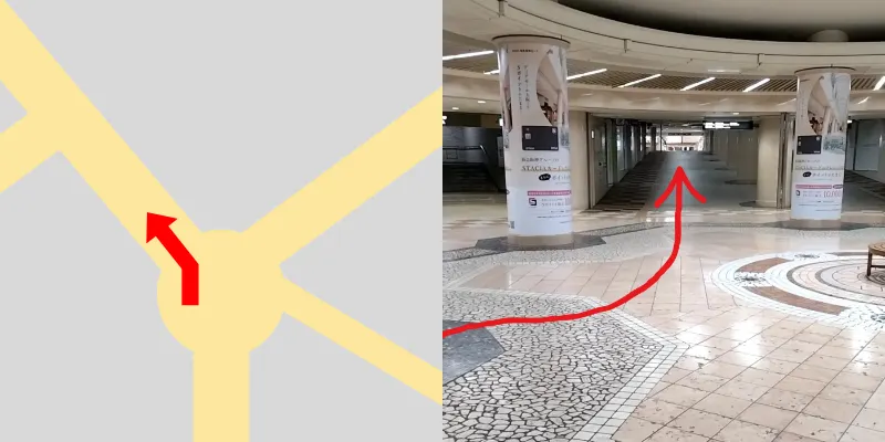 斜め左方向に進み、スロープを上っていきます。