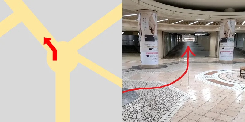 斜め左方向に進んで行くとスロープがある上っていきます。