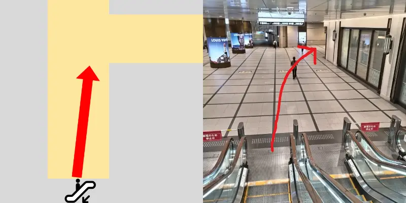 エスカレーターを下ったら斜め右方向に進んで行きます。