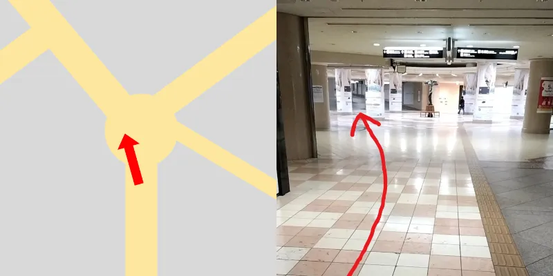 直進していくと下の写真のような広場が現れるので斜め左方向に進んで行きます。