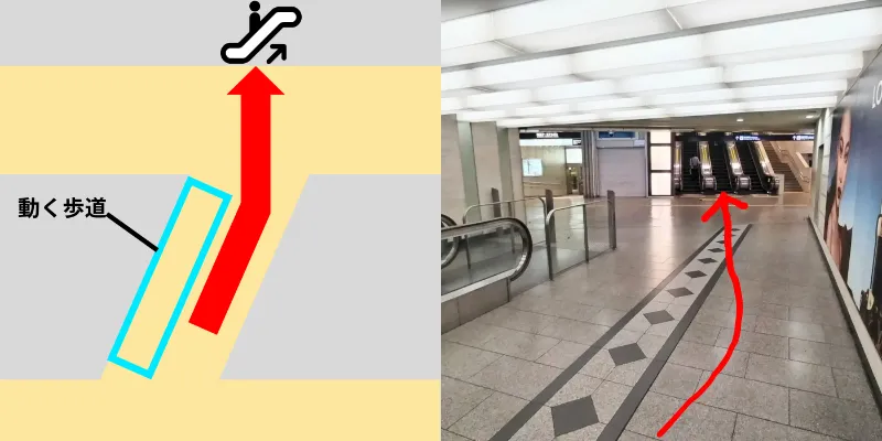 進んで行くとエスカレーターが現れるので上がります。