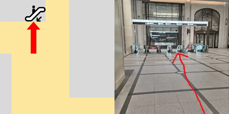 進んで行くとエスカレーターが現れるので下ります。